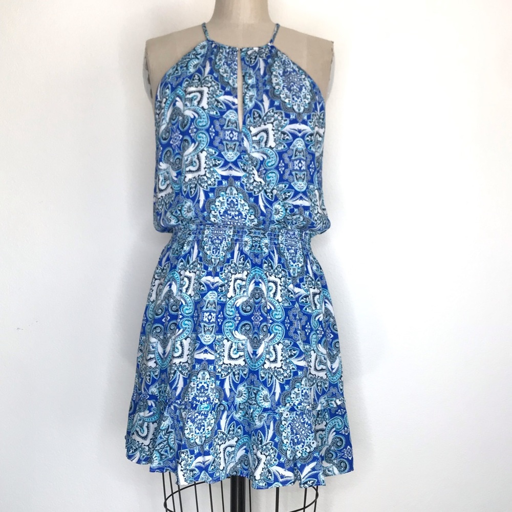 Parker Blue and White Patterned Dress